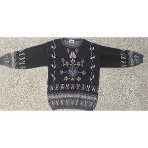 Vintage Justin Allen Cottagecore Granny Gray Pink Sweater Long Sleeve 90s USA M